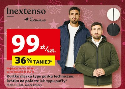 Kurtka męska typu parka techniczna, krótka na polarze lub typu puffy Inextenso promocja w Auchan