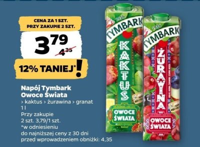 Napój Tymbark Owoce Świata kaktus żurawina granat 1 l promocja w Netto