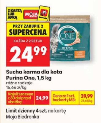 Sucha karma dla kota Purina One, 1,5 kg promocja w Biedronka