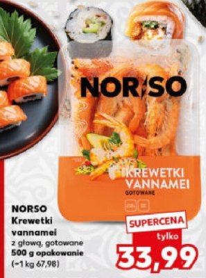 Krewetki vannamei z głową, gotowane 500g  promocja w Kaufland