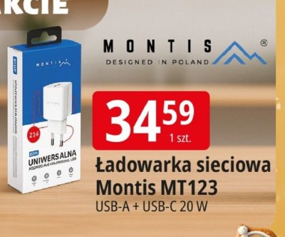 Ładowarka sieciowa Montis MT123 USB-A + USB-C 20 W promocja w Leclerc