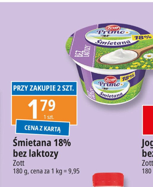 Śmietana 18 % bez laktozy Zott primo promocja