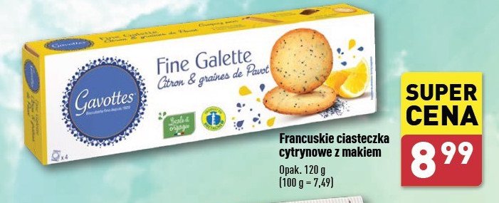 Ciasteczka francuskie cytrynowe z makiem GAVOTTES promocja