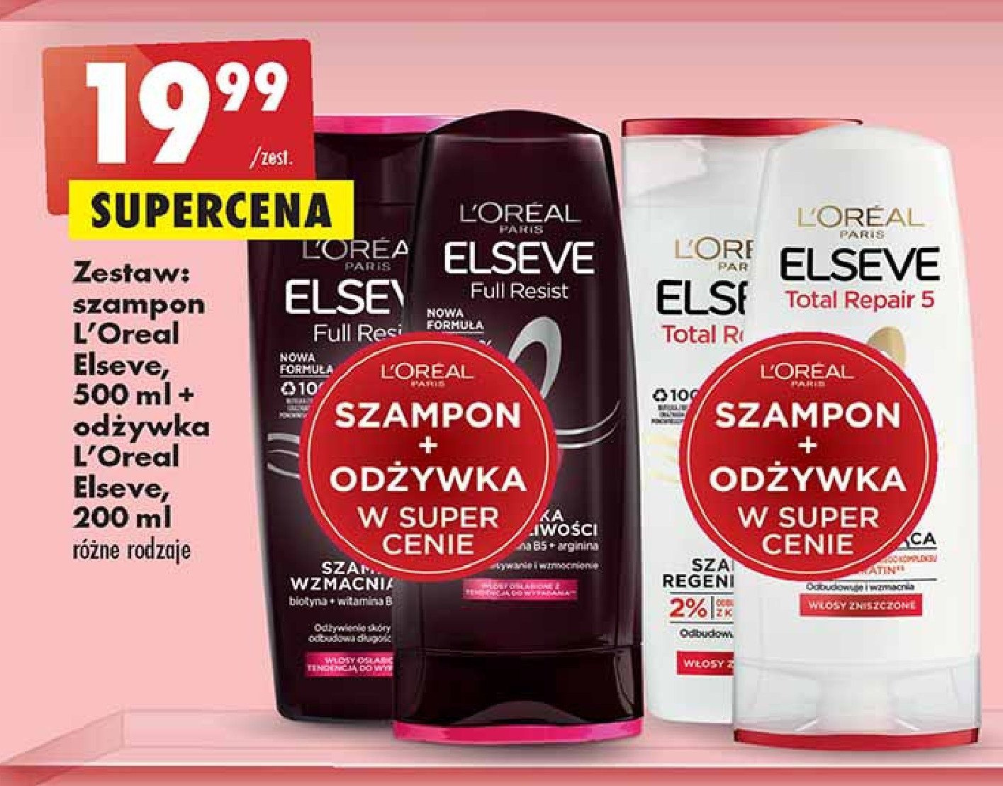 Zestaw: szampon 500 ml + od偶ywka 200 ml L'oreal elseve full resist promocja
