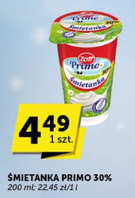 Śmietanka Primo 30% 200 ml 22.45 zł/l promocja w Groszek