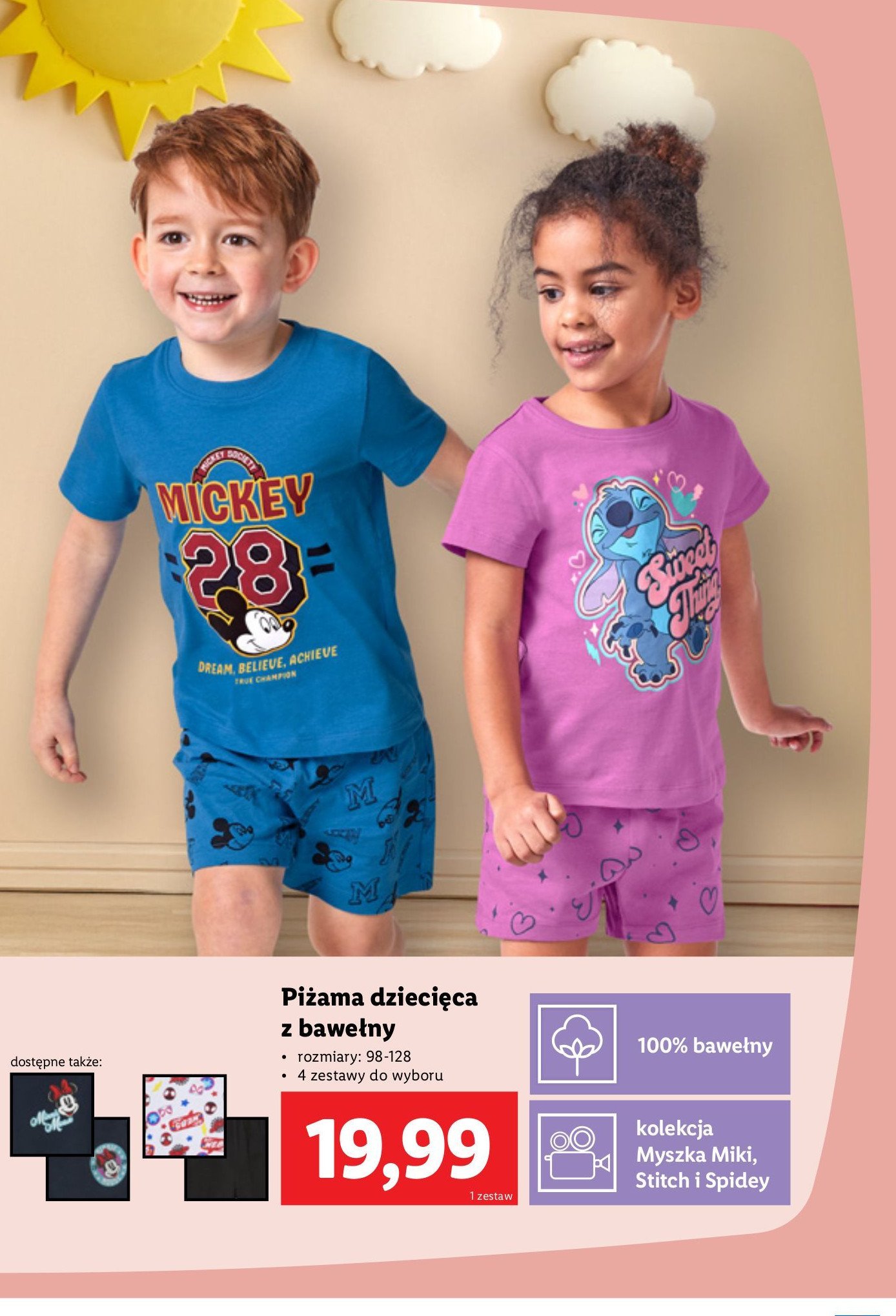 Piżama dziecięca z bawełny 98-128 promocja w Lidl