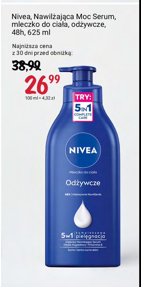 Mleczko odżywcze skóra bardzo sucha z pompką Nivea promocja