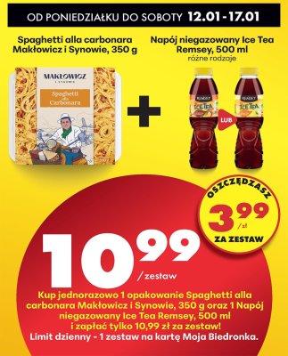 Zestaw: Spaghetti alla Carbonara + Napój niegazowany Ice Tea, różne rodzaje promocja w Biedronka