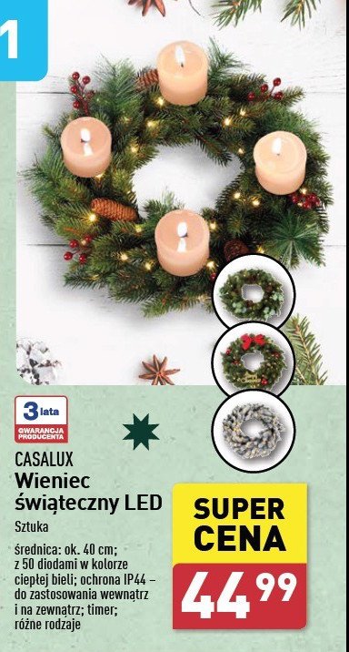 Wieniec świąteczny led Casalux promocja w Aldi