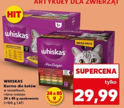 Karma dla kotów Whiskas w saszetkach różne rodzaje 24 x 85 g opakowanie promocja w Kaufland