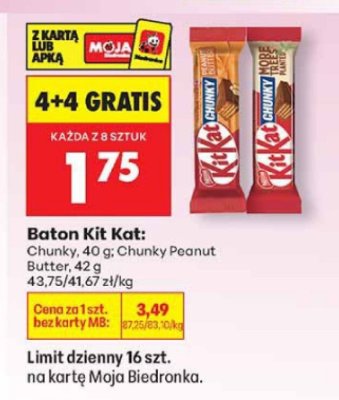 Baton Kit Kat: Chunky, Chunky Peanut Butter, 40-42g promocja w Biedronka