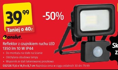 Reflektor z czujnikiem ruchu LED Anslut 1350 lm 10 W IP44 promocja w Jula