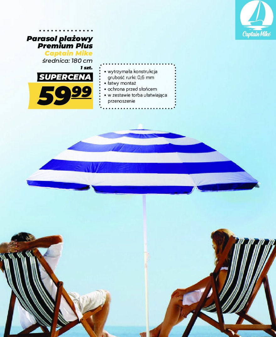Parasol plażowy premium Captain mike promocja