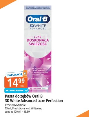 Pasta do zębów Oral B 3D White Advanced Luxe Perfection promocja w Leclerc