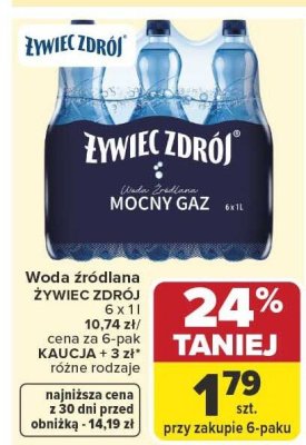 Woda źródlana ŻYWIEC ZDRÓJ mocny gaz promocja w Carrefour