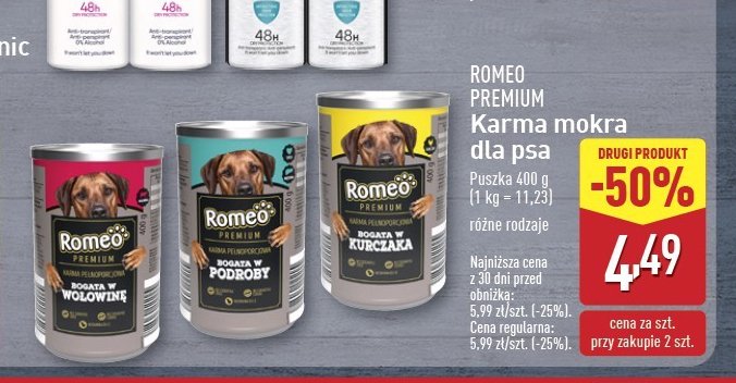 Karma dla psa bogata w kurczaka Romeo (karma) promocja w Aldi