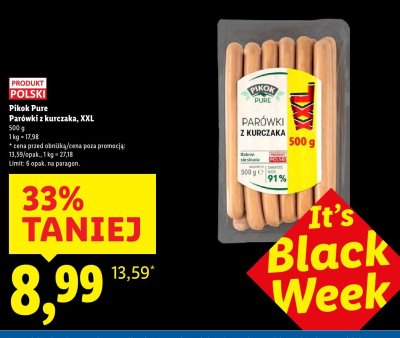 Parówki z kurczaka Pikok Pure XXL promocja w Lidl