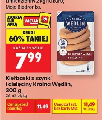 Kiełbaski z szynki i cielęciny Kraina Wędlin promocja w Biedronka