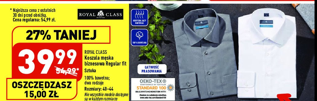 Koszula męska biznesowa regular fit 40-44 Royal class Royal class selection promocja
