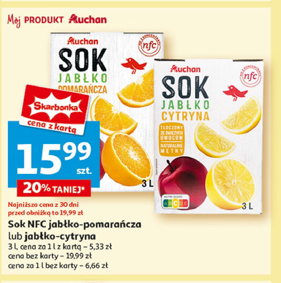 Sok jabłko-cytryna Auchan różnorodne (logo czerwone) promocja