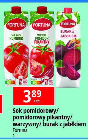 Sok 100% pomidor pikantny Fortuna promocja