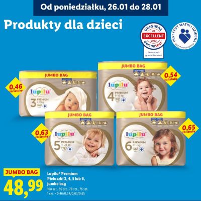 Pieluszki Premium 6, jumbo bag promocja w Lidl