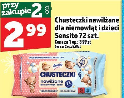 Chusteczki nawilżane dla niemowląt i dzieci Sensito 72 szt. promocja w TOPAZ