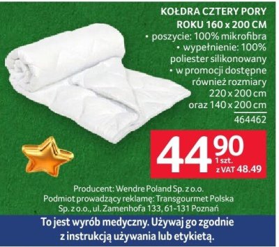 Kołdra cztery pory roku 160 x 200 cm promocja w Selgros
