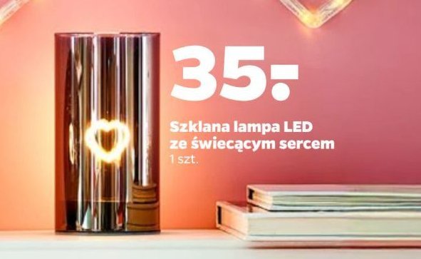 Szklana lampa led z sercem promocja w Netto