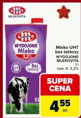 Mleko UHT bez laktozy wydajone MLEKOVITA 1 l promocja w Carrefour