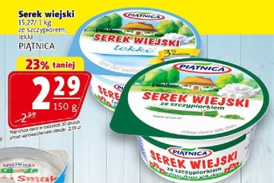 Serek wiejski ze szczypiorkiem, lekki PIĄTNICA 150 g promocja w Prim Market