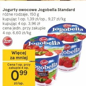 Jogurt truskawka-rabarbar Zott jogobella owoce ogrodu promocja