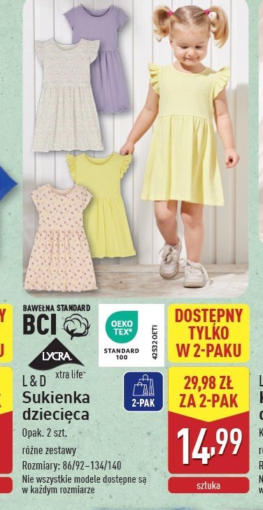 Sukienka dzieci臋ca 86/92-134/140 L&d promocja