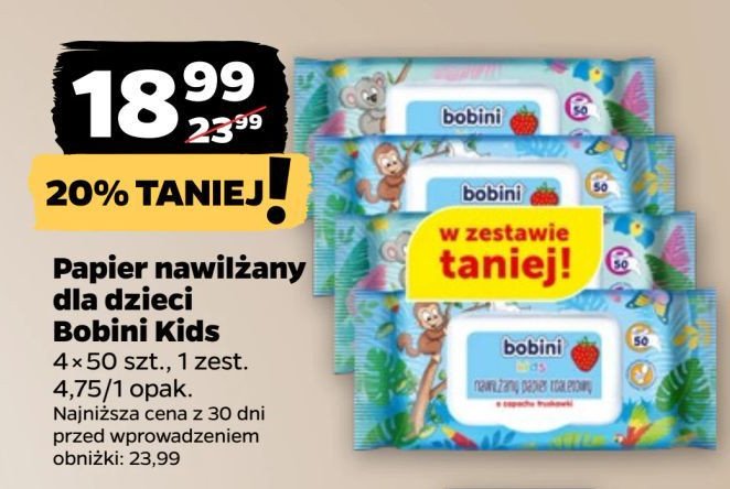 Papier toaletowy nawilżany truskawkowy Bobini kids promocja