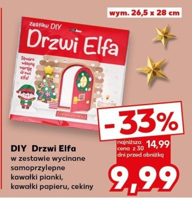 DIY Drzwi Elfa w zestawie wycięte samoprzylepne kawałki planki, ozwaitki drzwi, cekiny wym. 26,5 x 28 cm Kaufland promocja w Kaufland