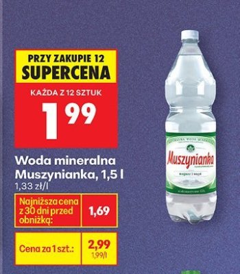 Woda mineralna Muszynianka, 1,5 l promocja w Biedronka