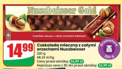 Czekolada mleczna z całymi orzechami Nussbeisser promocja w Dino