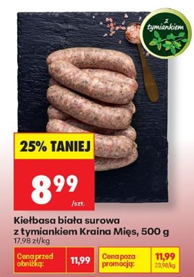 Kiełbasa biała surowa z tymiankiem Kraina Mięs, 500 g promocja w Biedronka