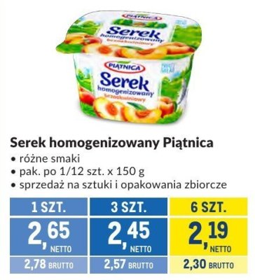 Serek homogenizowany Piątnica różne smaki promocja w Makro