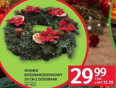 Wianek świąteczny bożonarodzeniowy 20 cm z ozdobami promocja w Selgros