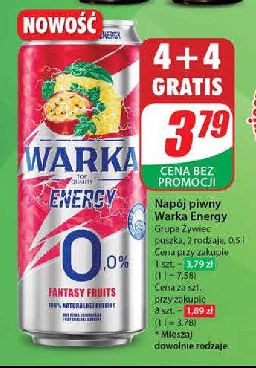 Piwo Warka energy fantasy fruits 0.0% promocja