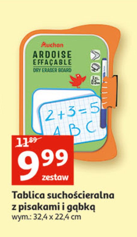 Tablica suchościeralna z pisakami i gąbką Auchan różnorodne (logo czerwone) promocja