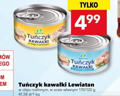Tuńczyk kawałki Lewiatan w oleju roślinnym, w sosie własnym 170/120 g promocja w LEWIATAN