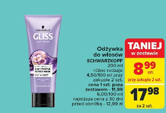 Maska 2in1 purple Gliss hair repair Gliss kur promocja w Carrefour Market