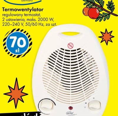 Termowentylator Elta regulowany termostat, 2 ustawienia, maks. 2000 W, 220-240 V, 50/60 Hz promocja w Tedi