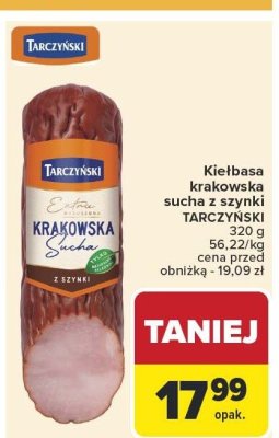 Kiełbasa krakowska sucha z szynki TARCZYŃSKI promocja w Carrefour