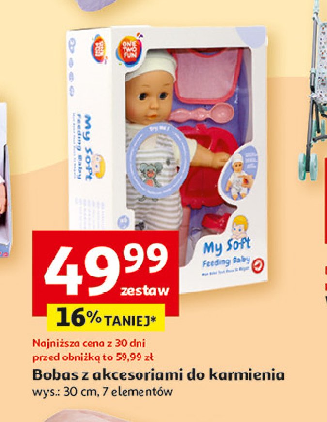 Lalka bobas z krzesełkiem do karmienia One two fun promocja w Auchan