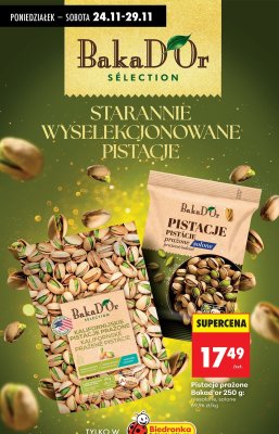 Pistacje prażone Bakad'or 250g niesolone, solone promocja w Biedronka