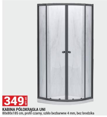 Kabina półokrągła Uni 80x80x185 cm, profil czarny, szkło bezbarwne 4 mm, bez brodzika promocja w Merkury Market
