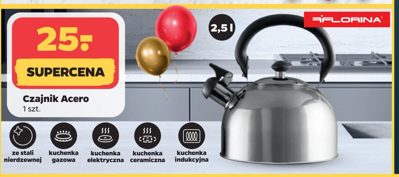 Czajnik acero 2.5 l Florentyna promocja w Netto